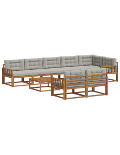 Set di divani da esterno 9 pcs Grigio Naturale e Chiaro 2