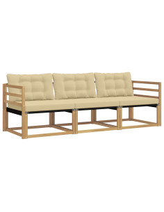 Set di divani da esterno con cuscino 3 pcs Bianco e Beige 2