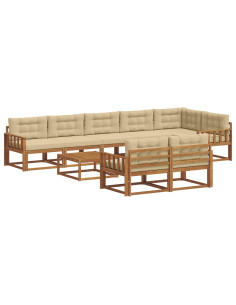 Set di divani da esterno con cuscino 9 pcs Naturale e Beige 2