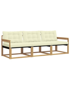 Set di divani da esterno con cuscino 3 pcs Bianco e Crema 2