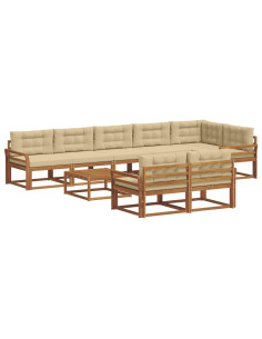 Set di divani da esterno con cuscino 9 pcs Naturale e Beige 2