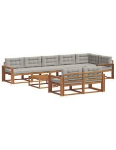 Set di divani da esterno 9 pcs Grigio Naturale e Chiaro 2