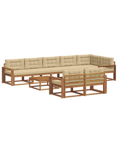 Set di divani da esterno con cuscino 9 pcs Naturale e Beige 2
