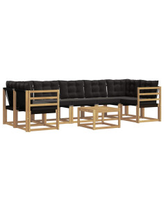 Set di divani da esterno con cuscino 8 pcs Bianco e Nero 2