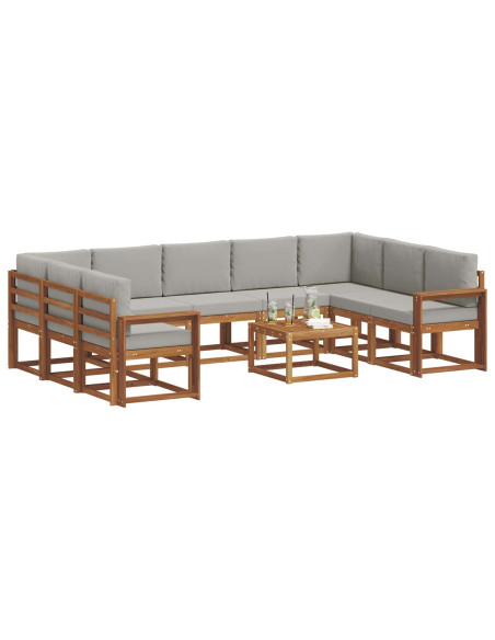 Set di divani con cuscino 10 pcs Grigio Naturale e Chiaro