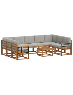 Set di divani con cuscino 10 pcs Grigio Naturale e Chiaro 2