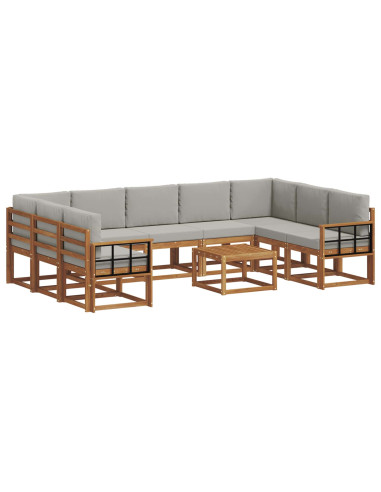 Set di divani con cuscino 10 pcs Grigio Naturale e Chiaro