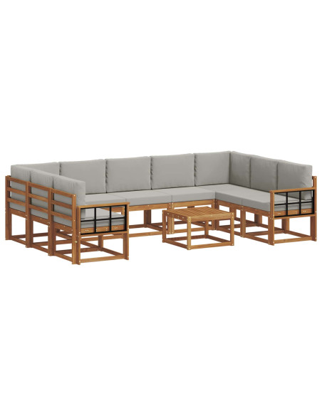 Set di divani con cuscino 10 pcs Grigio Naturale e Chiaro