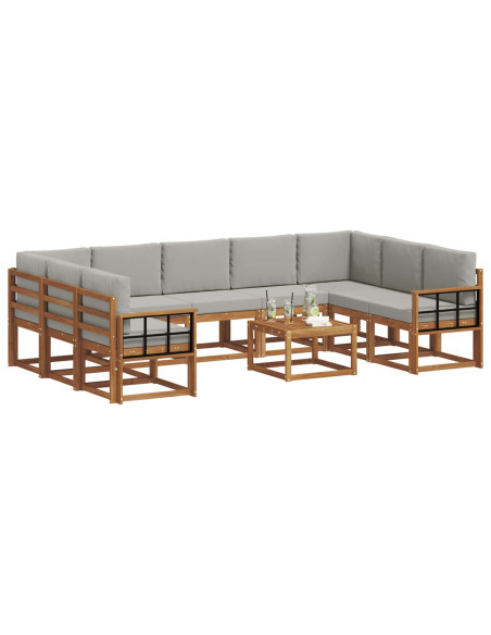 Set di divani con cuscino 10 pcs Grigio Naturale e Chiaro