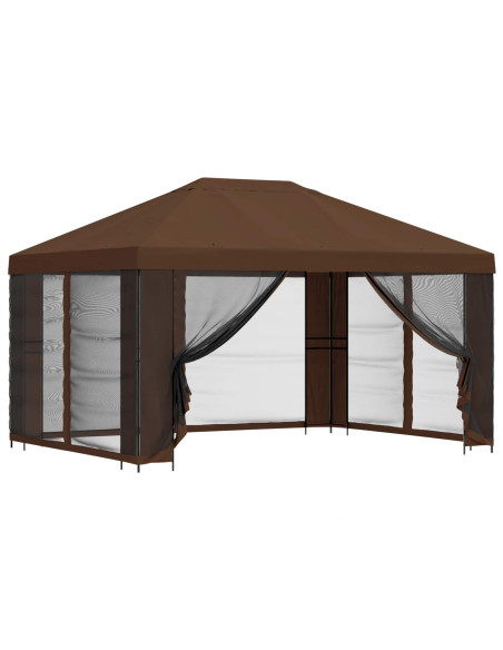 Gazebo da giardino con pareti laterali 4 × 3 m Marrone