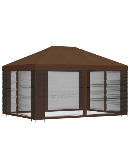 Gazebo da giardino con pareti laterali 4 × 3 m Marrone