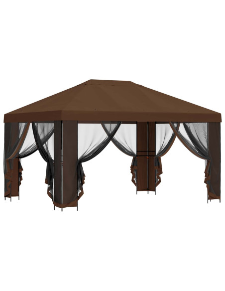 Gazebo da giardino con pareti laterali 4 × 3 m Marrone