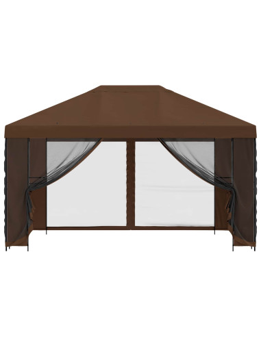 Gazebo da giardino con pareti laterali 4 × 3 m Marrone