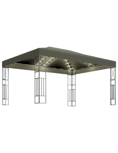Gazebo con Luci a Stringa LED 3x4 m in Tessuto Grigio Talpa