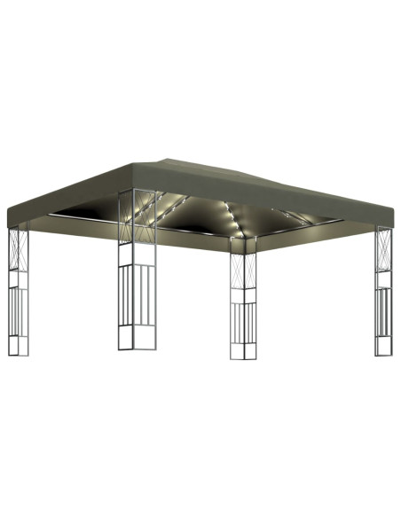 Gazebo con Luci a Stringa LED 3x4 m in Tessuto Grigio Talpa
