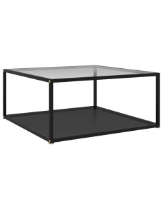 Tavolino Trasparente e Nero 80x80x35cm in Vetro Temperato 2