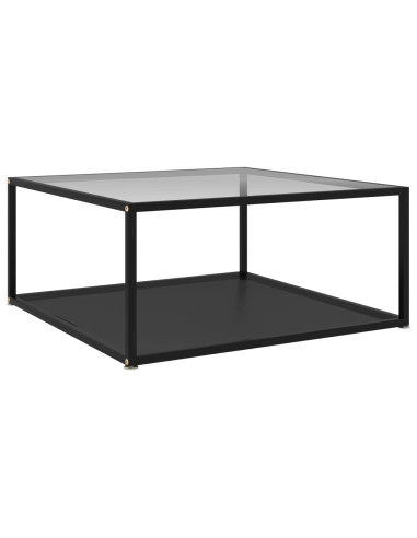 Tavolino Trasparente e Nero 80x80x35cm in Vetro Temperato