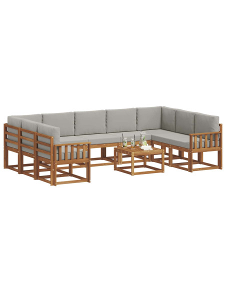 Set di divani con cuscino 10 pcs Grigio Naturale e Chiaro