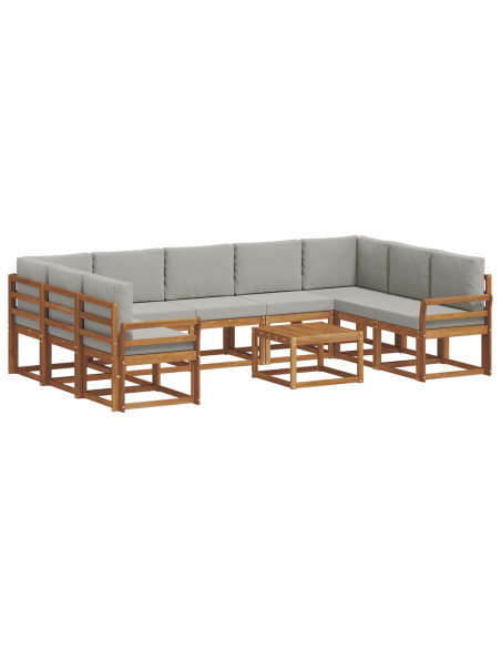 Set di divani con cuscino 10 pcs Grigio Naturale e Chiaro