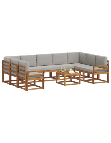 Set di divani con cuscino 10 pcs Grigio Naturale e Chiaro