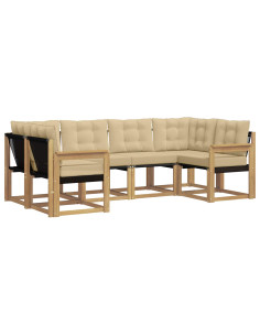 Set di divani da esterno con cuscino 6 pcs Bianco e Beige 2