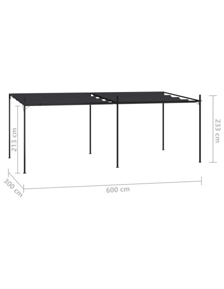 Gazebo con Tetto Retrattile 600x300x233 cm Antracite