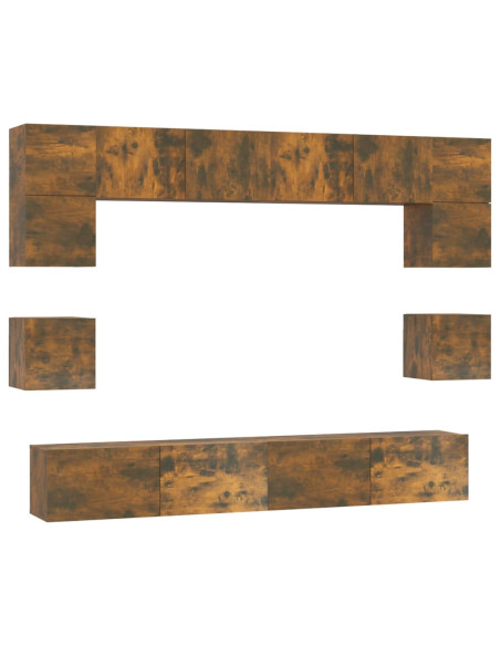 Set Mobili Porta TV 8pz Rovere Fumo in Legno Multistrato