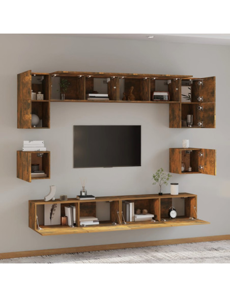 Set Mobili Porta TV 8pz Rovere Fumo in Legno Multistrato