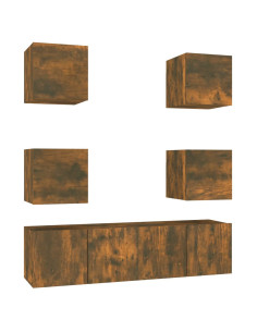 Set di Mobili Porta TV 6 pz Rovere Fumo in Legno Multistrato 2