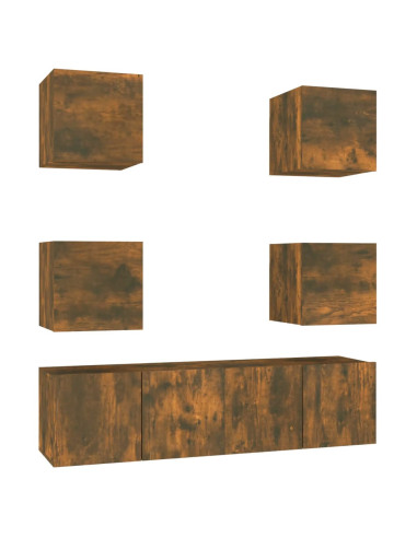 Set di Mobili Porta TV 6 pz Rovere Fumo in Legno Multistrato
