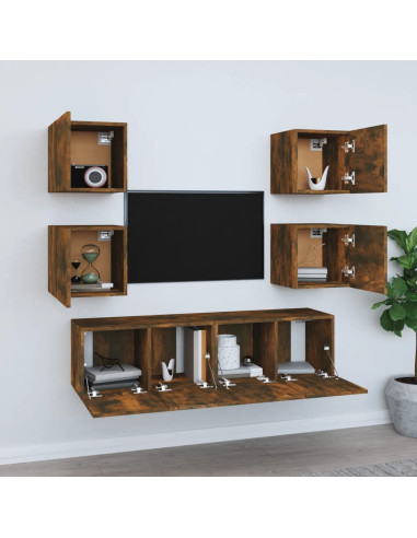 Set di Mobili Porta TV 6 pz Rovere Fumo in Legno Multistrato