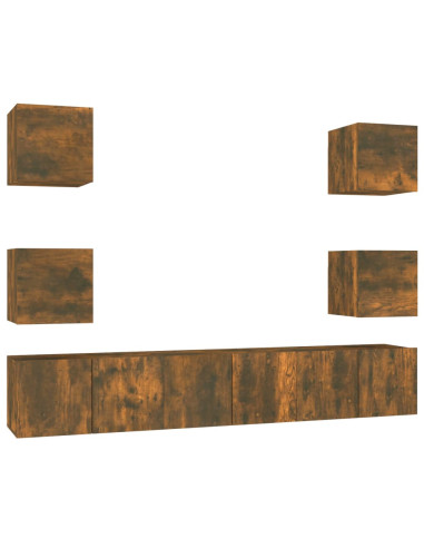 Set di Mobili Porta TV 7 pz Rovere Fumo in Legno Multistrato