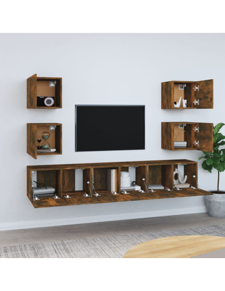 Set di Mobili Porta TV 7 pz Rovere Fumo in Legno Multistrato