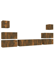 Set Mobili Porta TV 8pz Rovere Fumo in Legno Multistrato 2