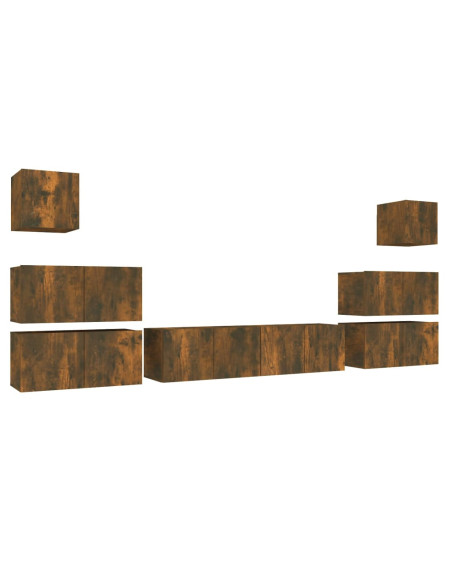 Set Mobili Porta TV 8pz Rovere Fumo in Legno Multistrato