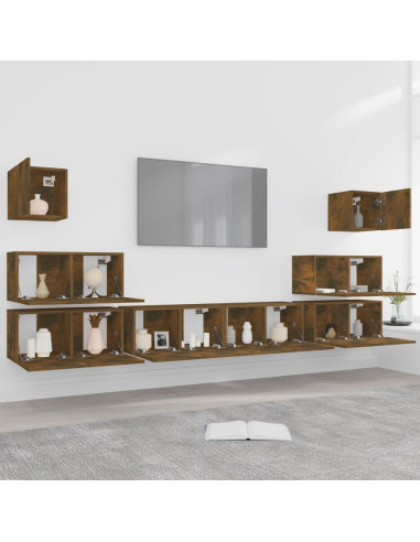 Set Mobili Porta TV 8pz Rovere Fumo in Legno Multistrato