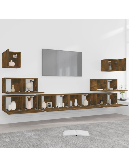 Set Mobili Porta TV 8pz Rovere Fumo in Legno Multistrato