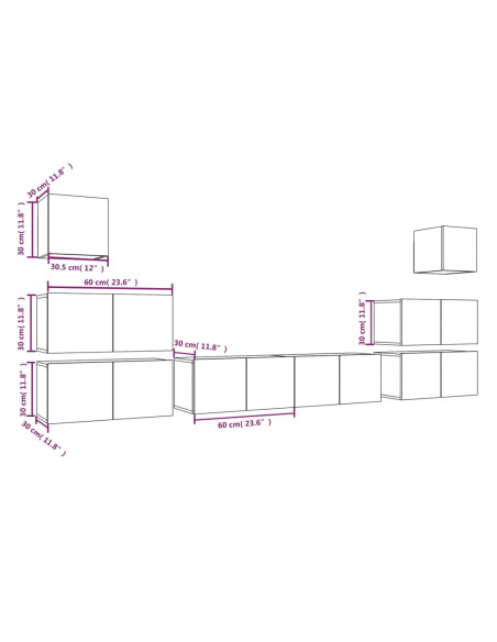 Set Mobili Porta TV 8pz Rovere Fumo in Legno Multistrato