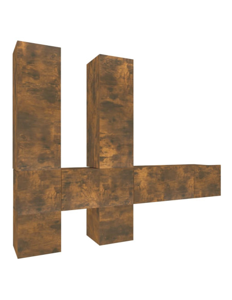 Set di Mobili Porta TV 7 pz Rovere Fumo in Legno Multistrato