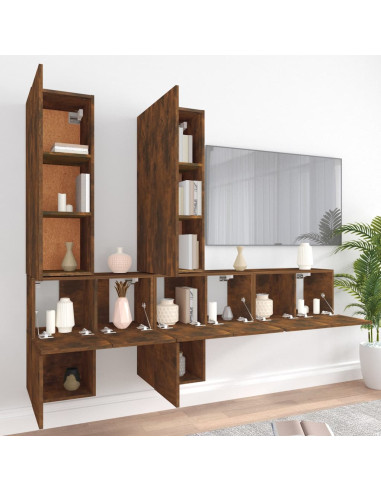 Set di Mobili Porta TV 7 pz Rovere Fumo in Legno Multistrato