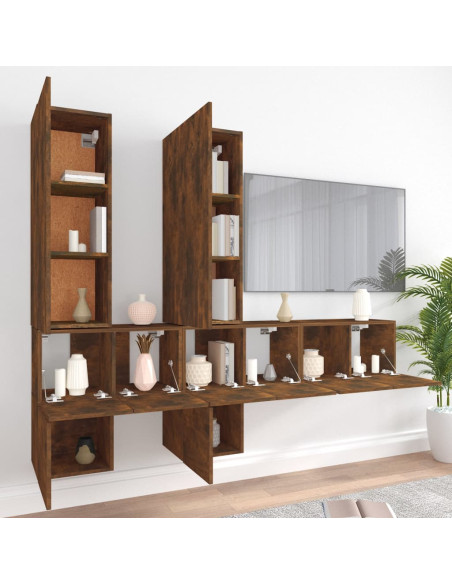 Set di Mobili Porta TV 7 pz Rovere Fumo in Legno Multistrato