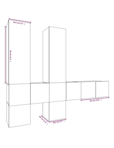 Set di Mobili Porta TV 7 pz Rovere Fumo in Legno Multistrato