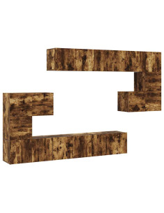 Set Mobili Porta TV 10 pz Rovere Fumo in Legno Multistrato 2