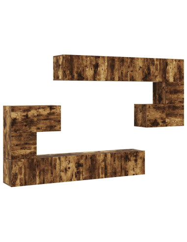 Set Mobili Porta TV 10 pz Rovere Fumo in Legno Multistrato