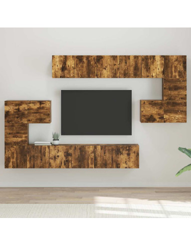Set Mobili Porta TV 10 pz Rovere Fumo in Legno Multistrato