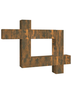 Set Mobili Porta TV 10 pz Rovere Fumo in Legno Multistrato 2