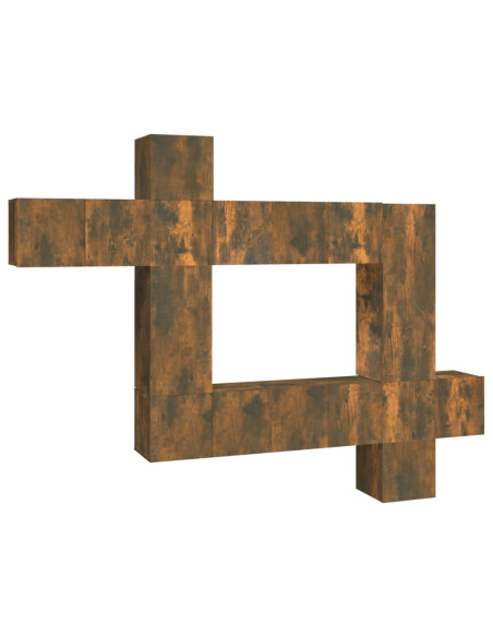 Set Mobili Porta TV 10 pz Rovere Fumo in Legno Multistrato