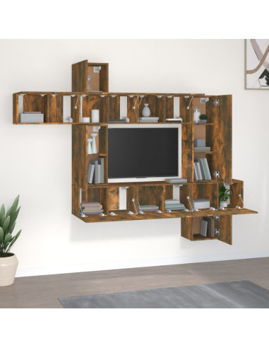 Set Mobili Porta TV 10 pz Rovere Fumo in Legno Multistrato