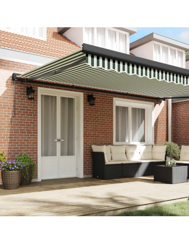 Tenda Retrattile Verde e Bianco 500 × 300 cm Tessuto e Metallo