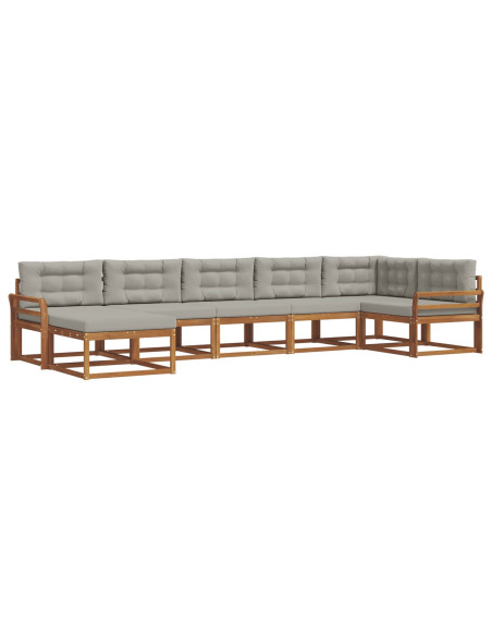 Set di divani da esterno 7 pcs Grigio Naturale e Chiaro